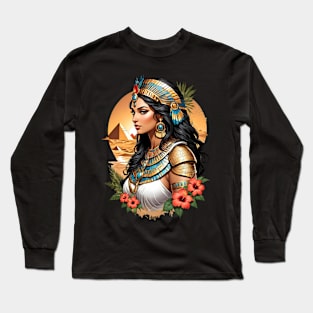 Cleopatra Queen of Egypt retro vintage floral design Long Sleeve T-Shirt